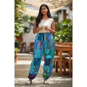 Tie Dye Patchwork Tapered Pants - OS